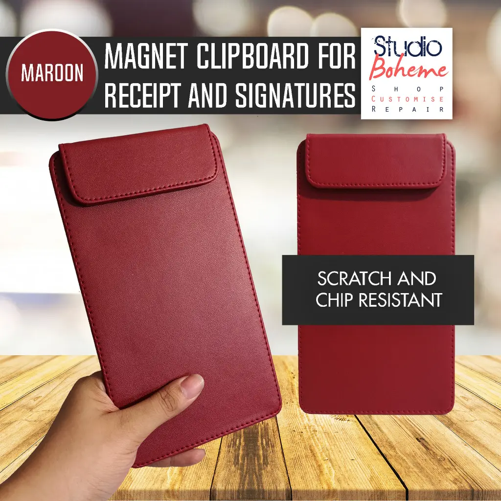 MAROON GORDON MAGNET CLIPBOARD BILL HOLDER OR SIGNATURE PAD FOR RESTAURANTS AND HOTELS.webp